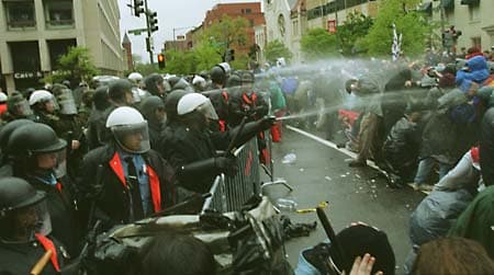 Washington, DC. USA. April 16, 2000 keywords: protest, protesters, demonstration, demonstrators, activists, ruckus society, imf, international monetary fund, world bank, civil disobedience