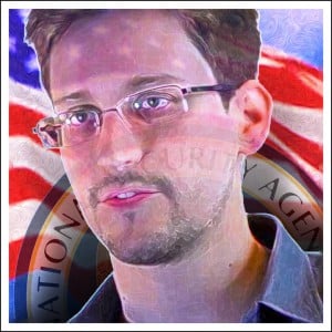 Illustration of Edward Snowden and the American flag